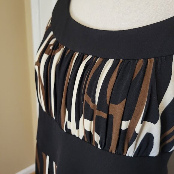 Max and Cleo Black Brown & Cream Geometric Print Sleeveless Dress Size L - Picture 2 of 5